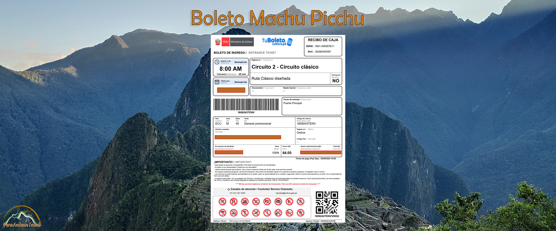 Machu Picchu Entrance Tickets